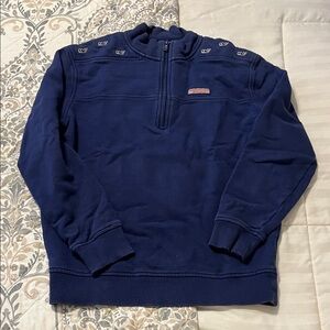 Vineyard Vines Navy Half-Zip Pullover with Whale Logo Trim